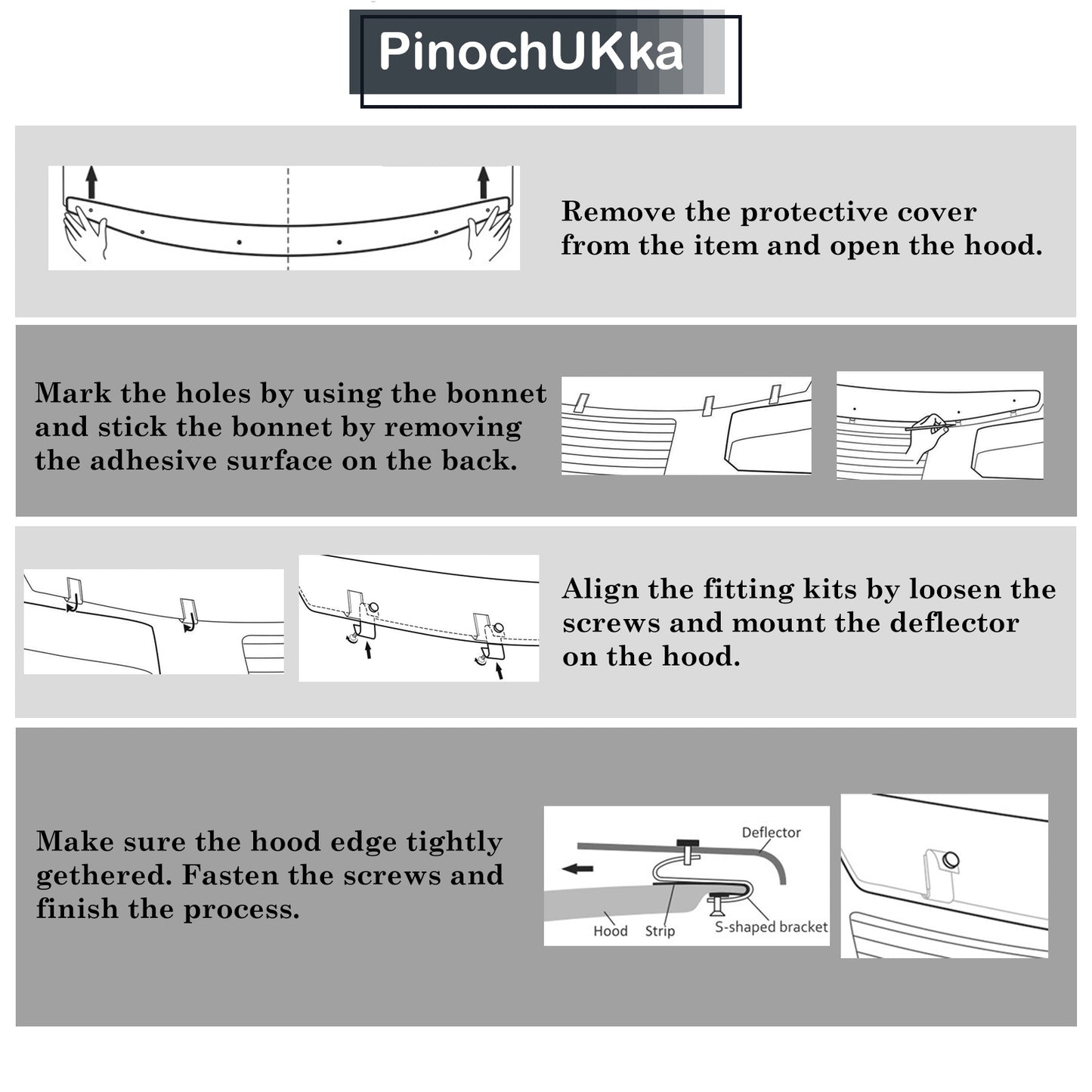 PinochUKka | Fits FORD KUGA MK1 Bonnet Guard Wind Stone Deflector Protector with Fixing